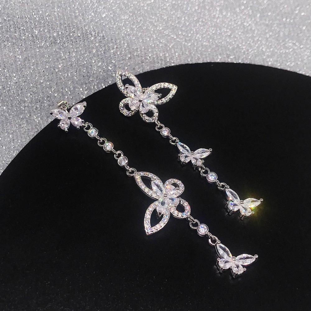 Elegant Butterfly Dangle Earrings AB Asymmetrical Design Luxury Rhinestone Earrings for Women