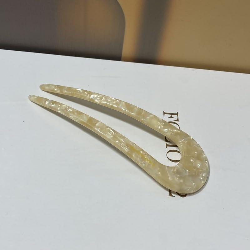 NAKANOYA Hair Fork, Cellulose Acetate U-Shaped Hairpin, Marble Pattern, Gemstone-Inspired, Large Size, Lightweight, Glossy Finish, Vintage, Retro,
