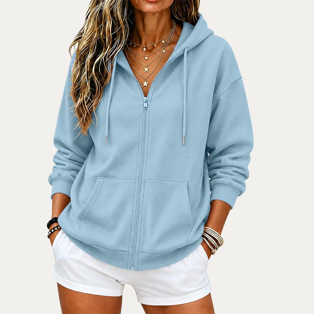 Women's Lightweight Zip-Up Hoodie Drop Shoulder Relaxed Fit for Spring and Fall