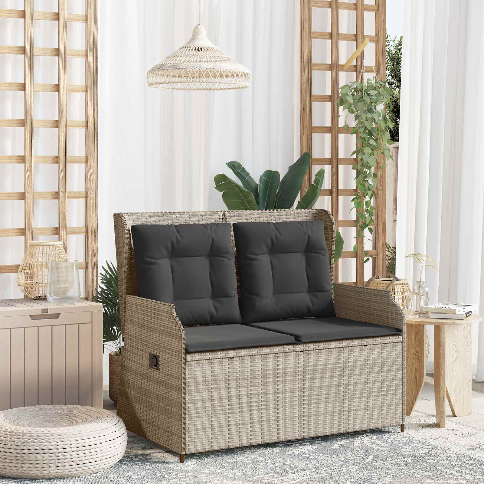 vidaXL Garden Bench Light Grey Poly Rattan