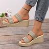 Women's Metallic Woven Double Strap Wedge Heel Slide Sandals Non-Slip Platform Sandals for Summer Beach Casual Daily Wear