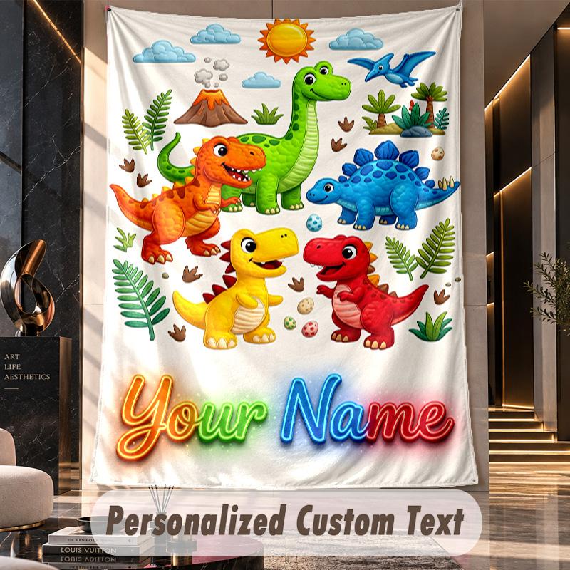 Dinosaur (50) Theme Custom Tapestry Personalized Custom Name Text Wall Hanging Tapestry Home Decor Background Cloth