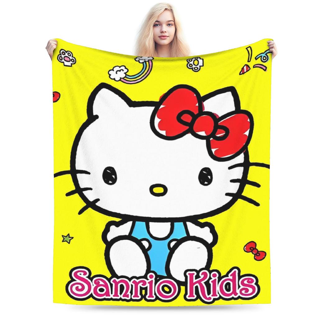 Good Night Hello Kitty Blankets Fleece Cartoon Lightweight Throw Blanket for Outdoor Travel Bedspread
