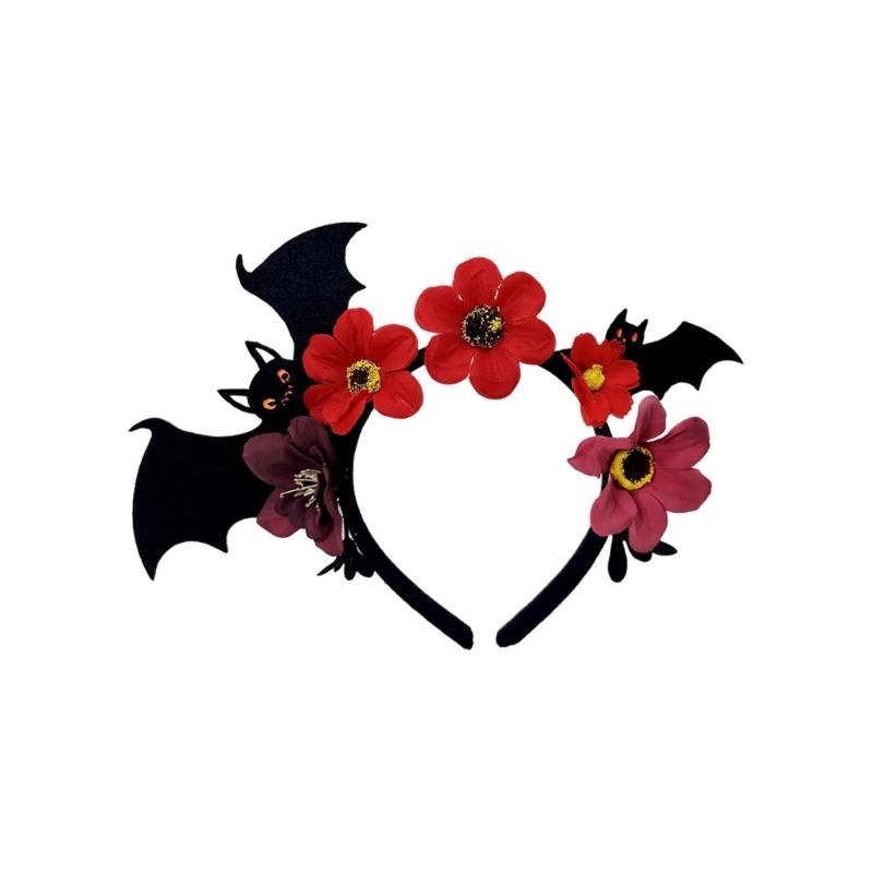 Halloween Flower Bat Hairband Comfortable Adjustable Dark Series Hairband For Women Men Party Gathering Headpiece