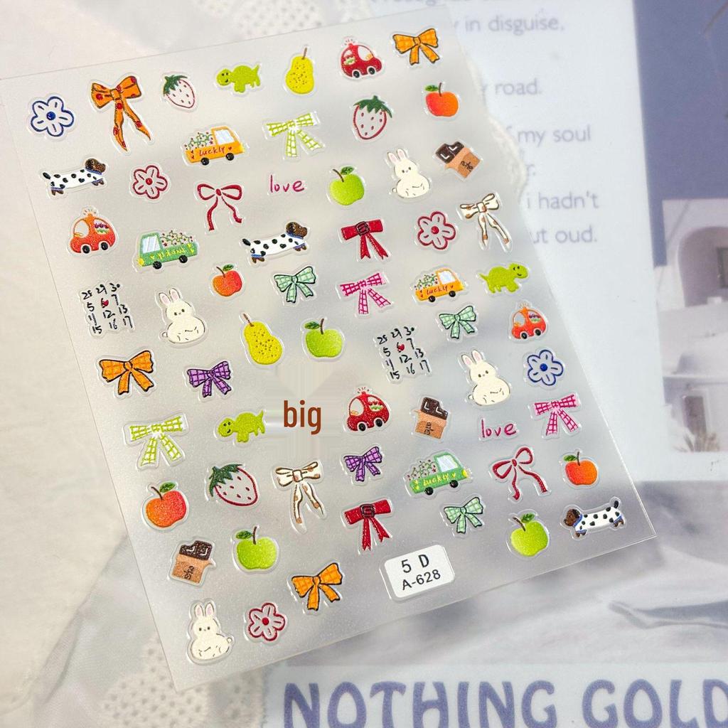 5D Embossed Birthday Nail Art Stickers: 3D Letters, Bows & Cartoons DIY.