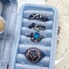 Dark Personality Iris Flower Sea Blue Zircon Flower Opening Ring Niche High-End Temperament Punk Stacked Ring