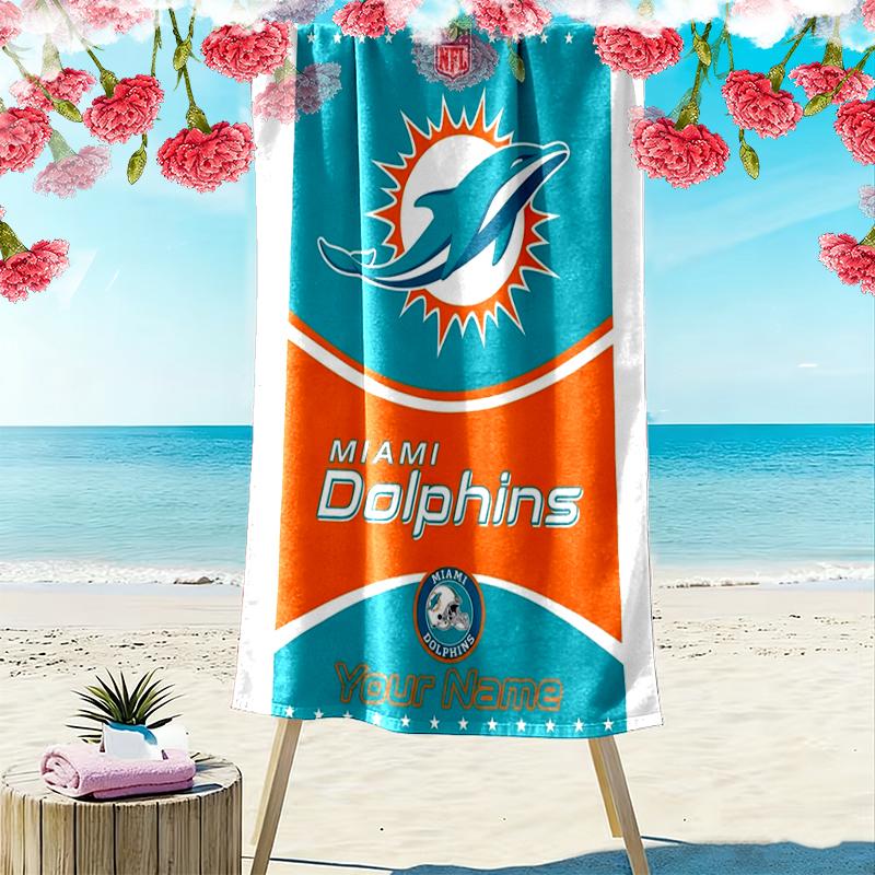 Custom NameNFL Dolphins Flag Beach Towel Soft Microfiber Summer Towel Quick Dry Absorbent Towel for Beach Swimming Pool Travel