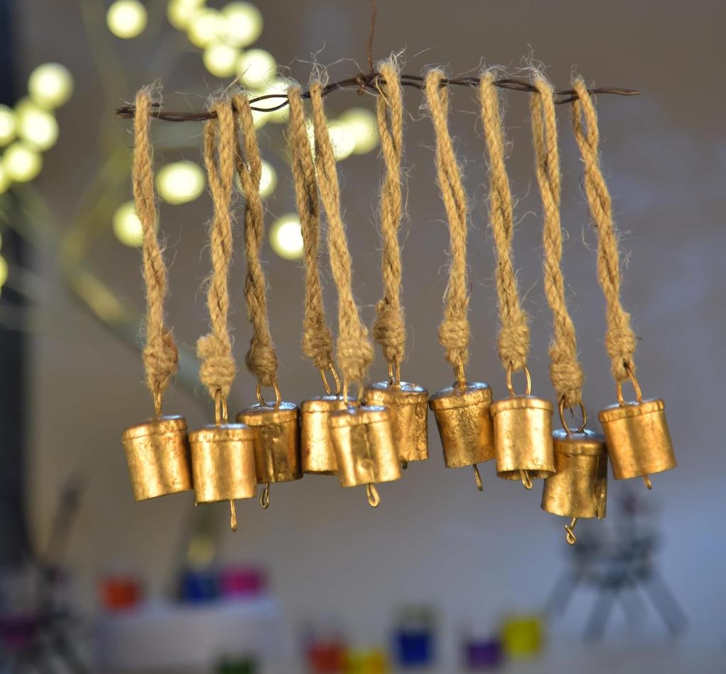 Vintage Iron Jingle Bells for Crafting, 10-Pack Rustic Gold Cowbells for DIY Holiday Ornaments and Western Home Decor
