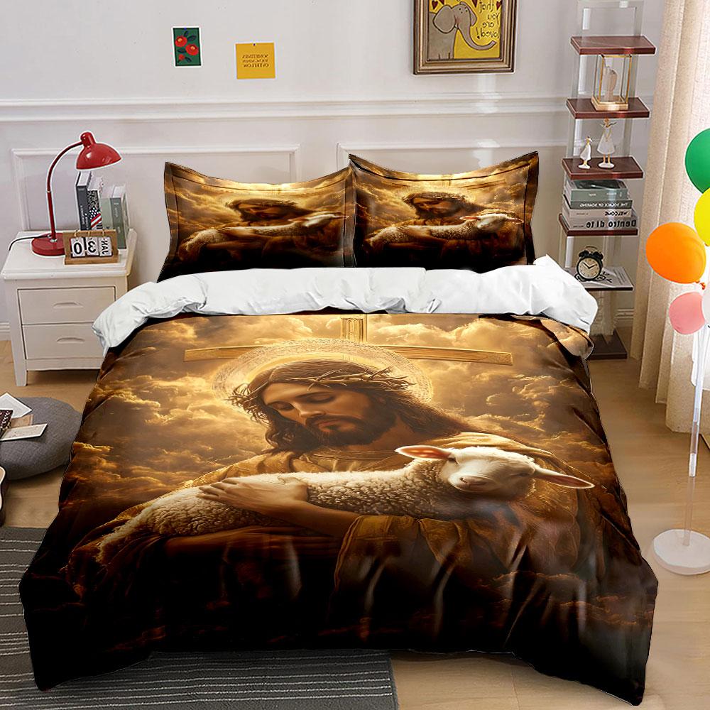 Jesus Holding White Lamb. Bedding Sets Duvet Cover Sets Duvet Covers Pillowcases(1*Duvet Cover 2*Pillowcases Without Duvet Insert)