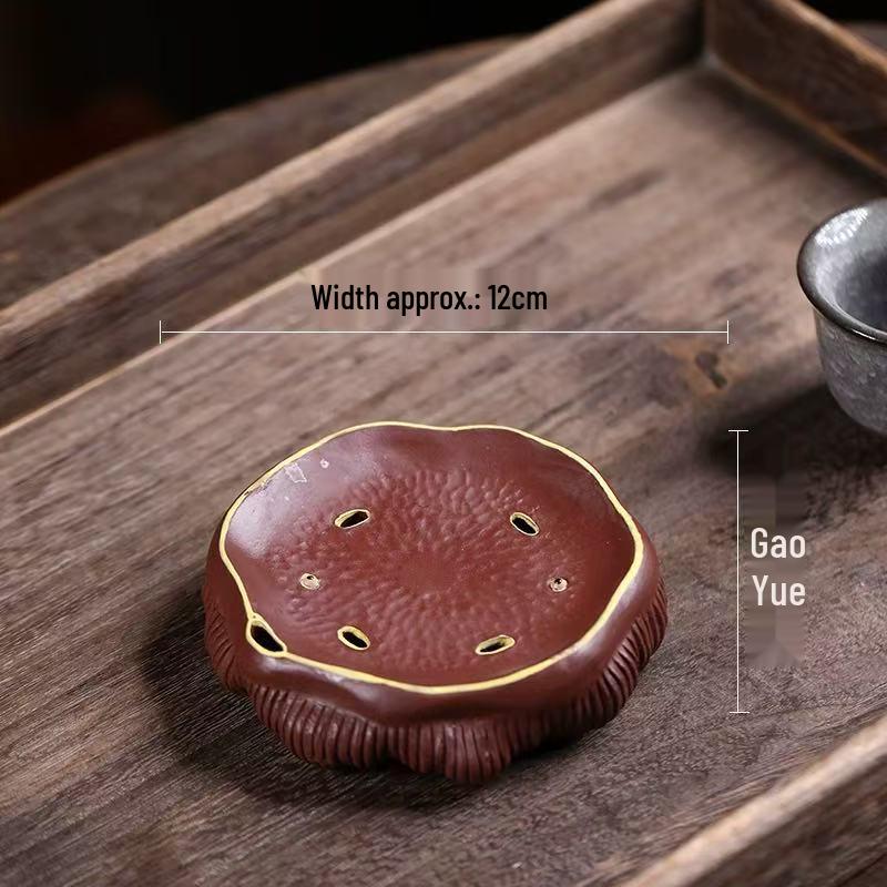 Yixing Handmade Zisha Lotus Pod Teapot Stand - Biomorphic Water-Storing Tea Mat for Gongfu Ceremony