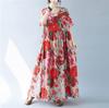 Summer Resort Mori Girl Long Plus Loose Bohemian Floral Perfect for Popular Free Floral Print [kisetsumate] Women's Dress, Cotton-Linen, Style, Dress,