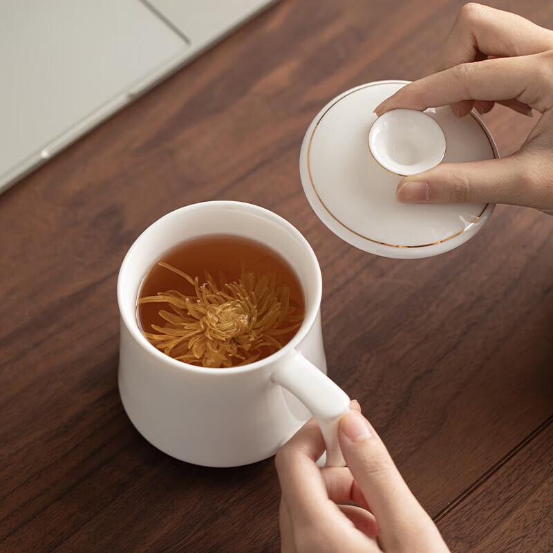 Su s Ceramic Mutton-Fat Jade Gold-Detailed Tea Mug