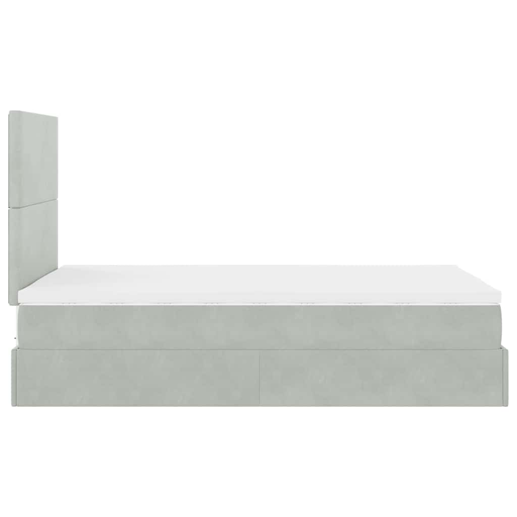 Enjoy Restful Nights with This Ottoman Bed with Mattresses and LED Lights In Light Grey 120 X 200 Cm Velvet
