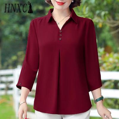 Five-sleeve Mom Summer Solid-color Women's Shirt, Stylish Women's Mid-sleeve Loose Pullover Shirt, Women's Top