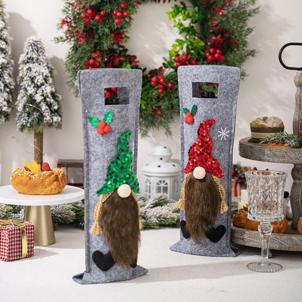 Cartoon Faceless Old Man Wine Bottle Bag Reusable Wine Pouch Gift Home Xmas Decor