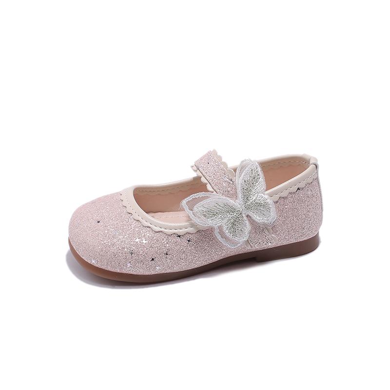 2024 Spring New Girls Mary Janes for Party Wedding Shows PU Butterfly Simple Non-slip Children Fashion Casual Shoes Kids Flats