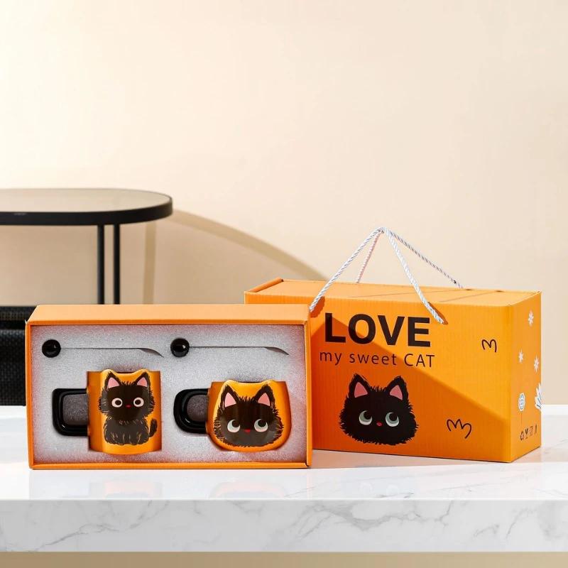 Cute Cat Ceramic Mug Gift Box Household Water Cup Large Capacity Coffee Cup with Spoon