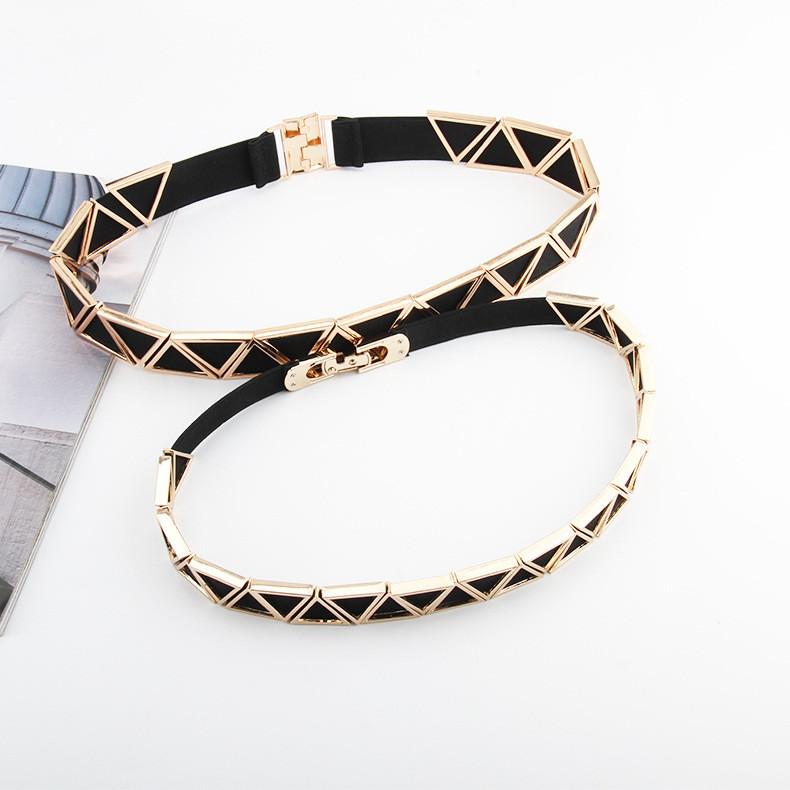 Fashion Metal Triangle Splicing Design Women Slim Waist Belt For Long Dress And Special Occasions
