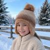 Multicolor Kids Knitted Hat Hairball Beanie Cap Cute Knitted Bucket Hat  Autumn