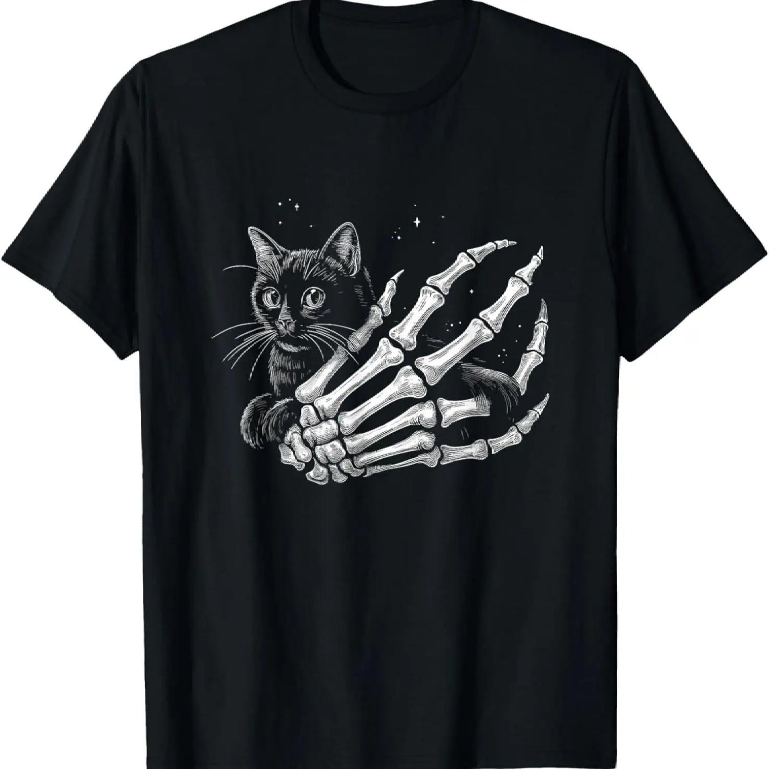 Cat With Skeleton Hand - Vintage Spooky Halloween Costume T-Shirt S