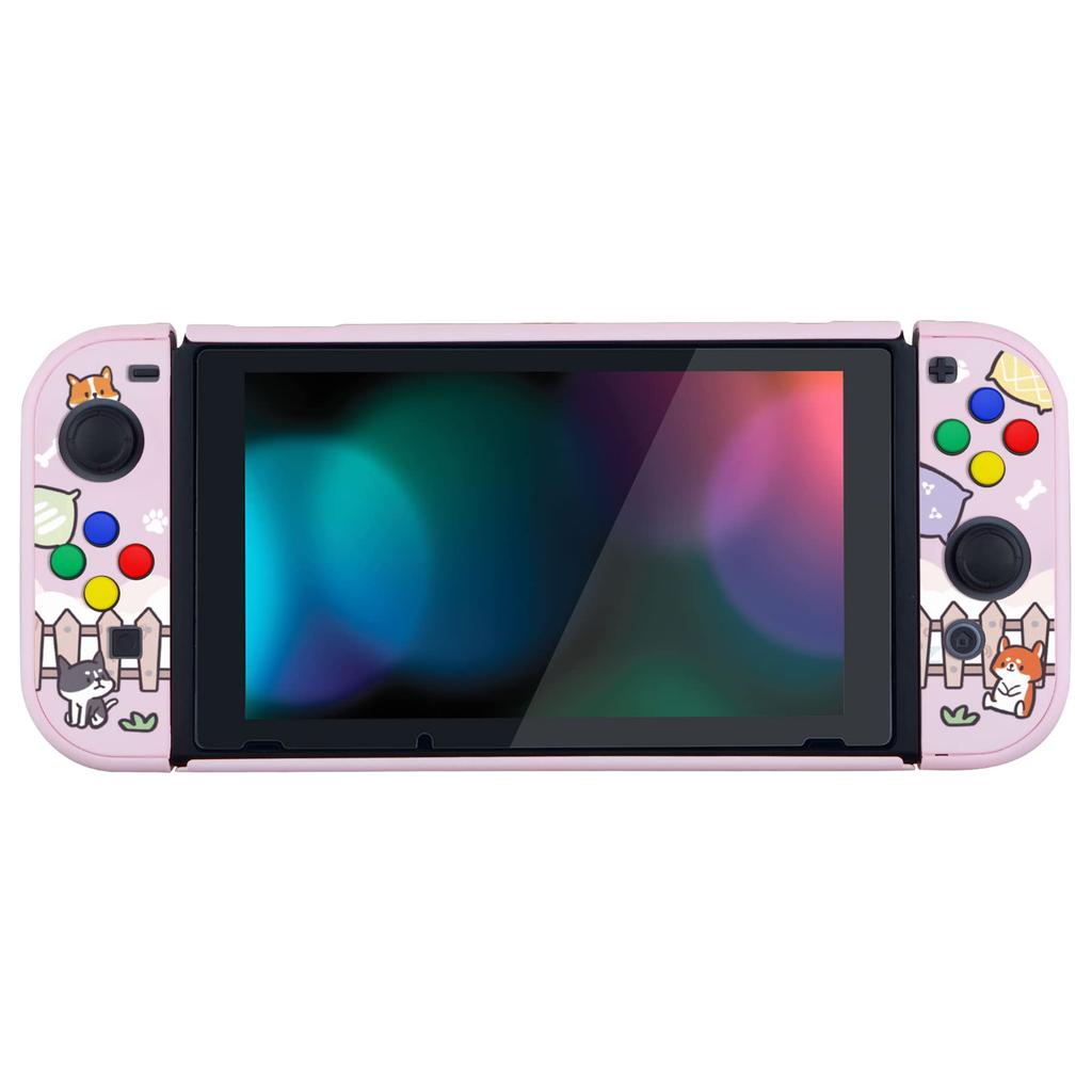 eXtremeRate PlayVital Switch Console Back NS Handheld Controller Detachable Protector Hard Customized Dockable Protective Case for Switch Shiba Cover,