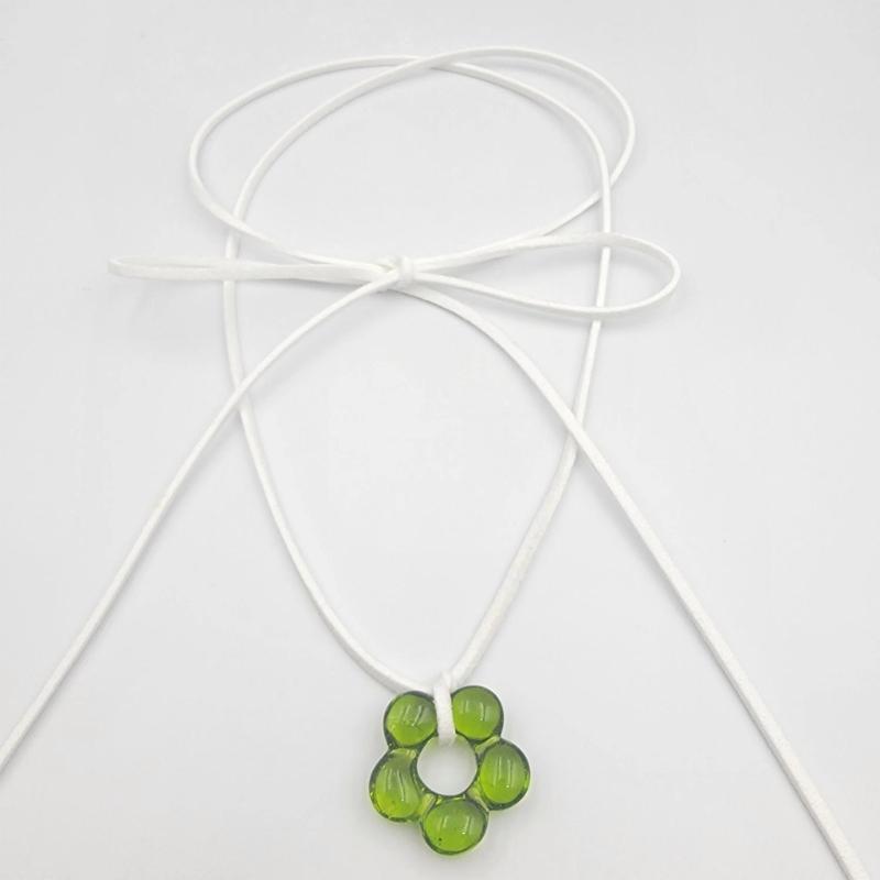 Sweet Glass Flower Pendant Necklace Fashion Statement Choker Neck Chain Simple Cord Collar Necklace Party Jewelry