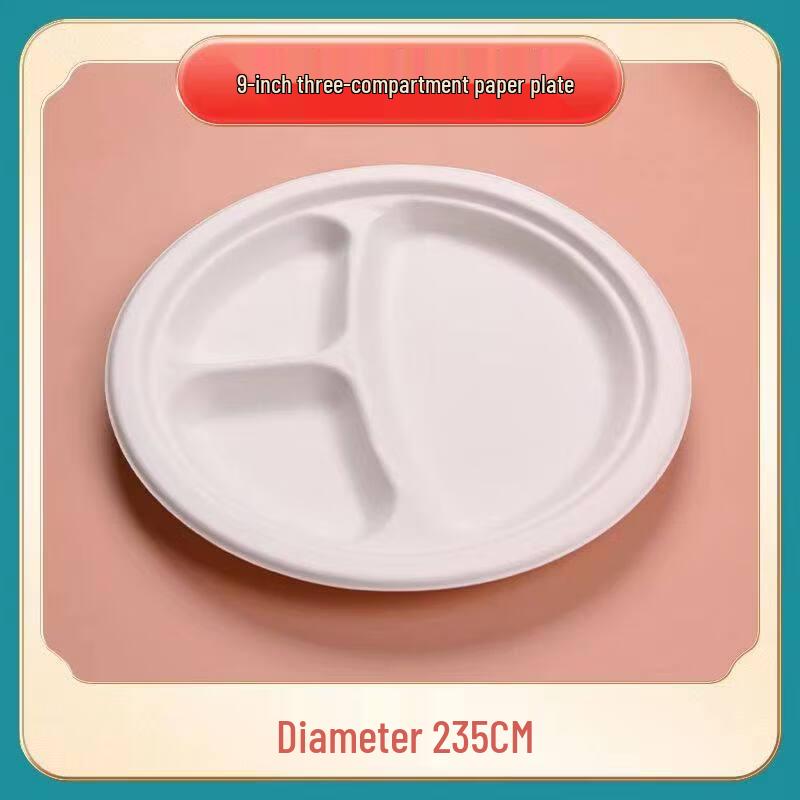 Kashicong Biodegradable 3-Compartment 9-inch Disposable Pulp Plates