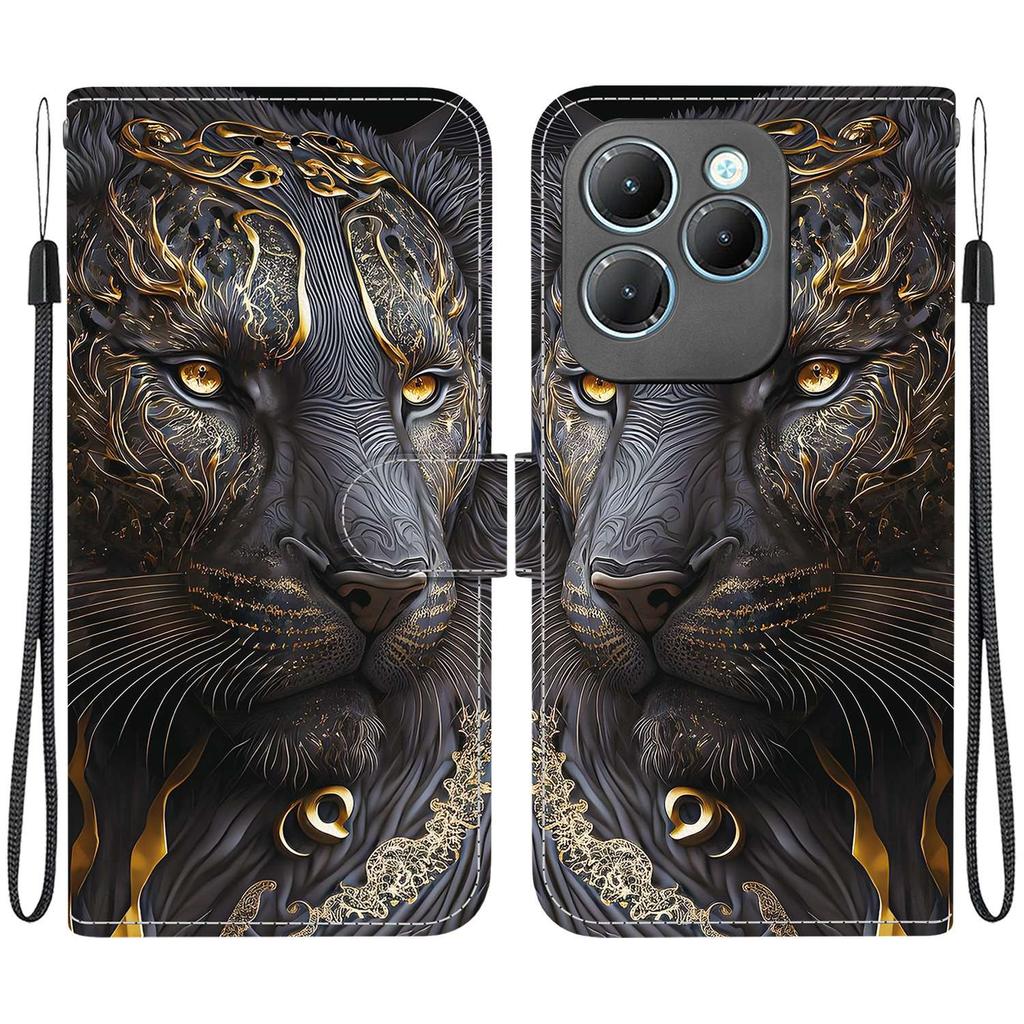 Handmade PU Leather Flip Case for Infinix Hot 40 / Hot 40 Pro Anti-Slip Shockproof Cover with Wrist Strap & Heart/Rose Cat Designs