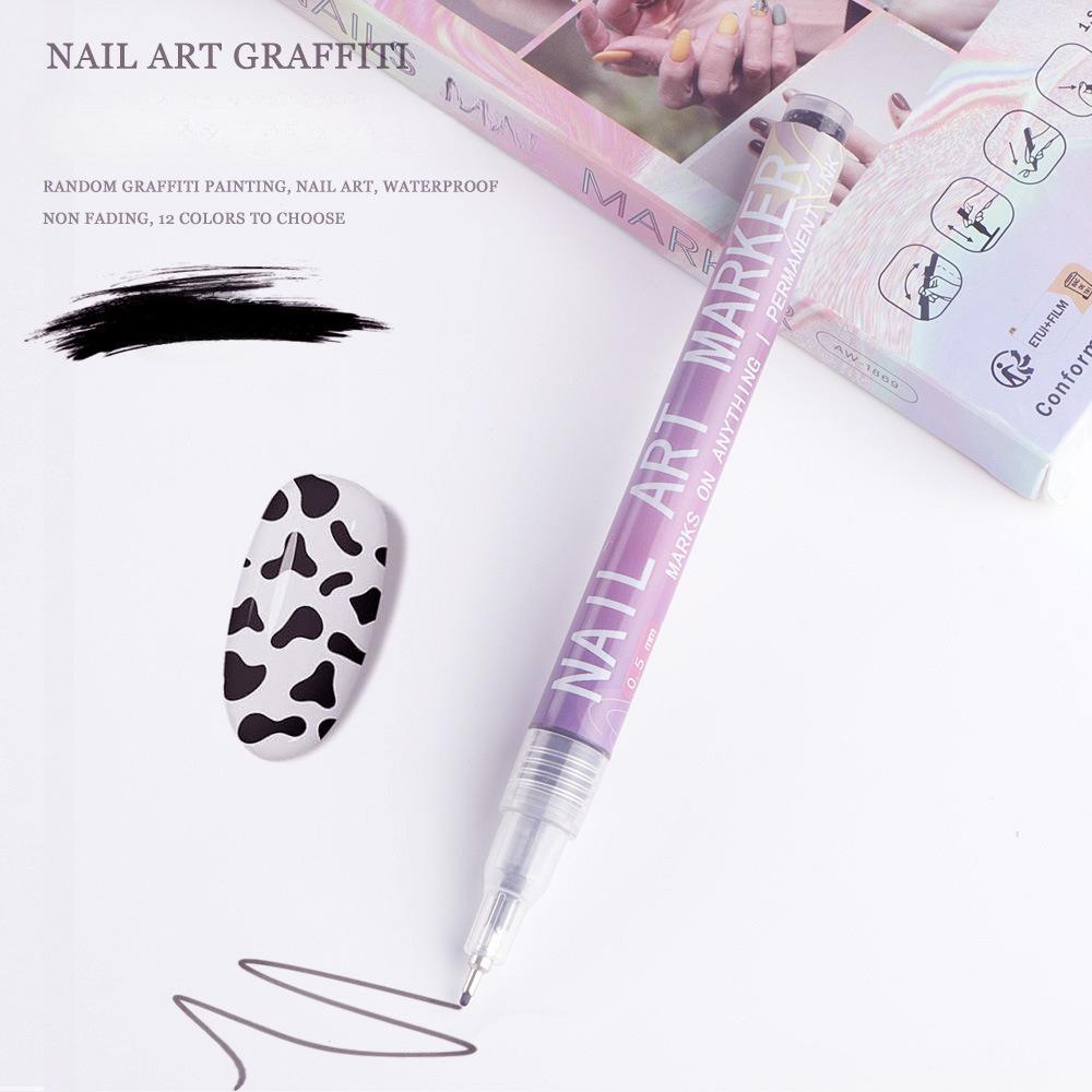 Nail Doodle Pen 12-color Acrylic Paint Pen, Nail Paint DIY Dot Stitching Pen, Precision 3D Doodle Nail Art Pen, Nail Art Pen Set, Quick Drying