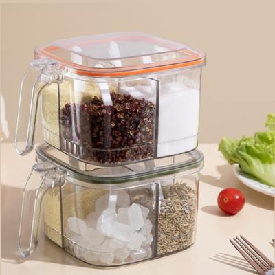 Caja de condimentos multirejilla con cucharas y tapa sellada, tarro transparente para especias, chile en polvo, azucarero, recipiente a prueba de humedad