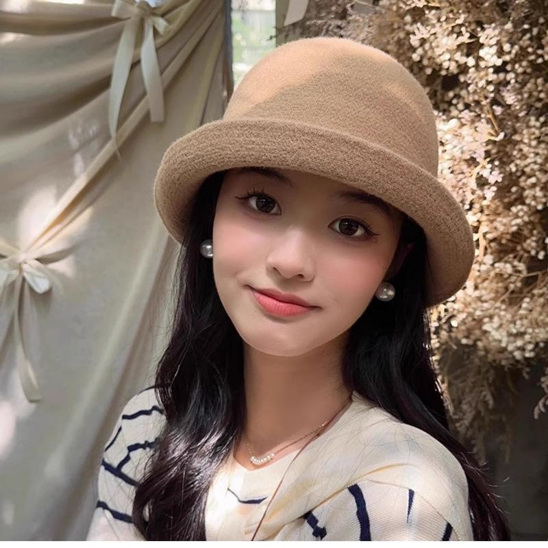 Hat French Autumn and Winter Wool Top Hat Basin Hat Temperament Hepburn Retro Fashion Fragrance Elegant Bucket Hat Socialite