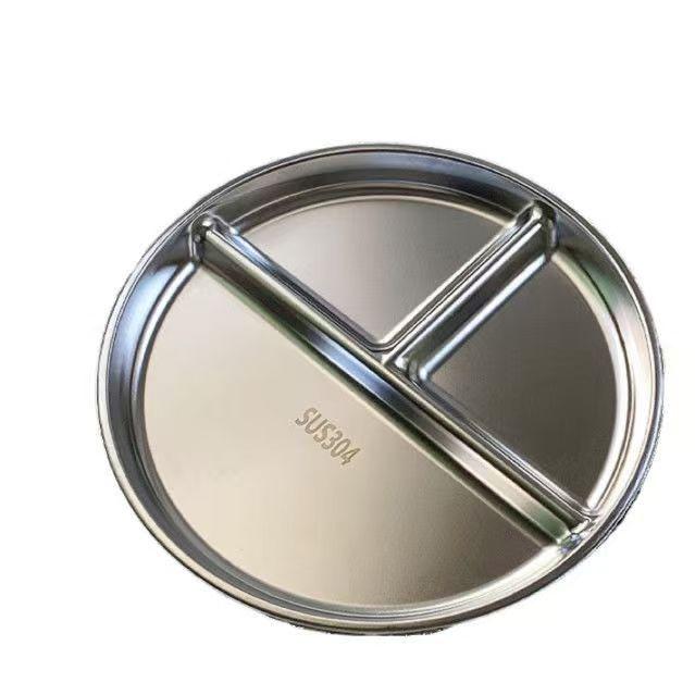 

Stainless Steel 3 Grid Durable Dinner Plate 23CM Round Serving Tray For Kids Student Quantitative Meal Plate