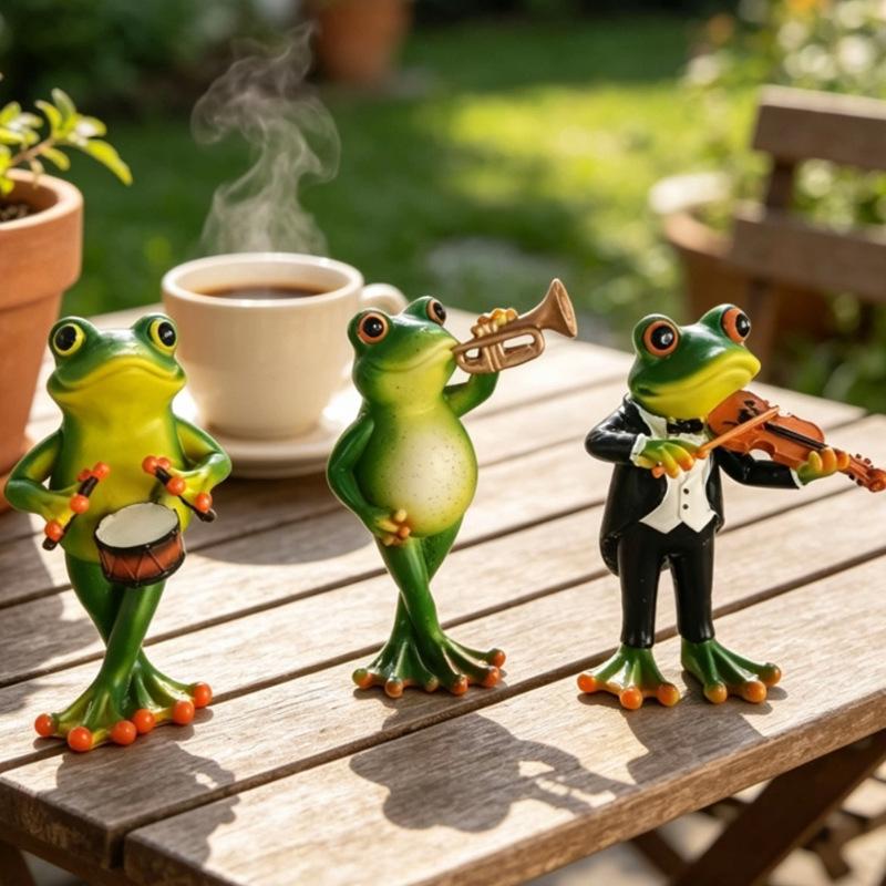 New Resin Frog Band Figurine - Creative Garden Decoration for The Courtyard - Cute Animal Handicraft