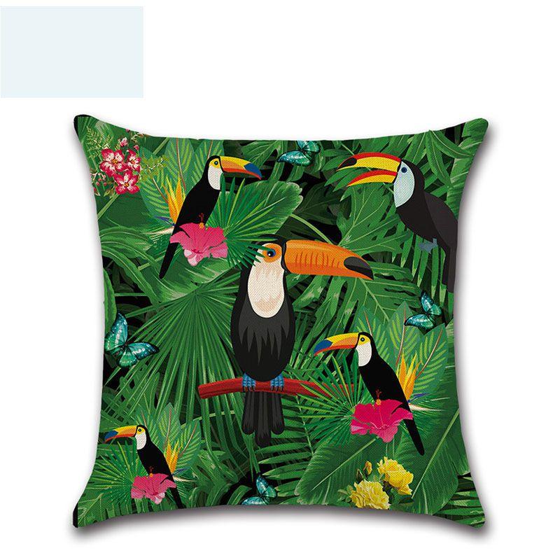 Premium 18'' Green Tropical Plant Pillow Case Cotton Sofa Cushion Cover For Elegant Dcor