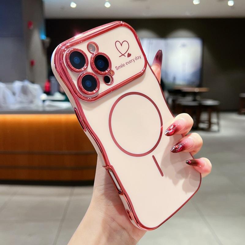 Applicable to iPhone17Promax large wave electroplating mobile phone case Apple 16 magnetic suction love anti-drop 15 protective case