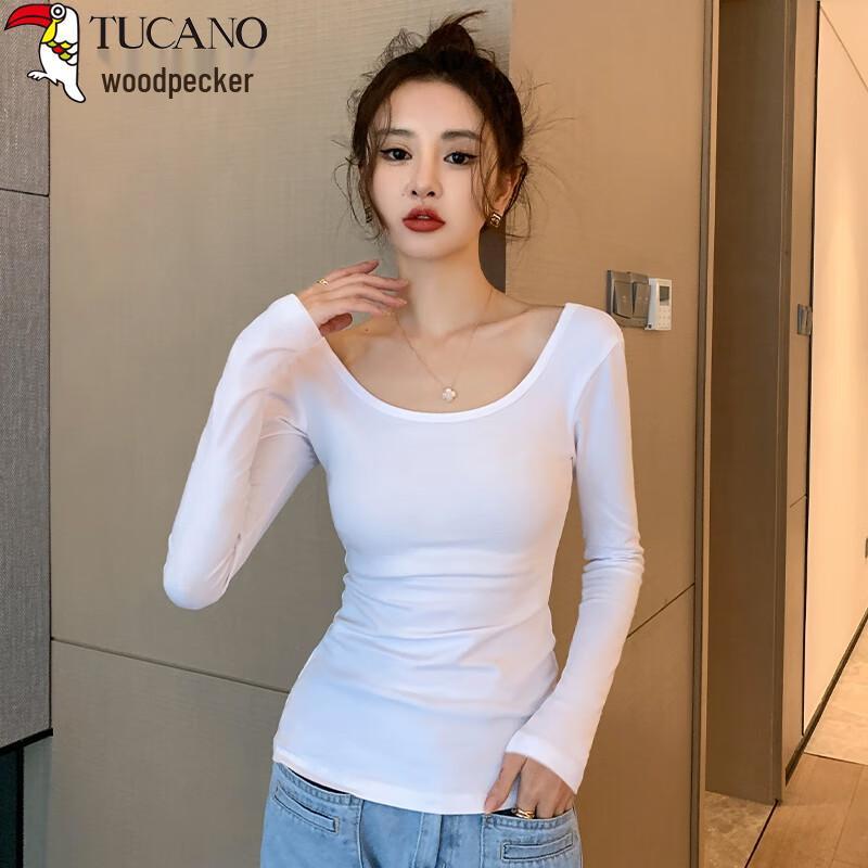 Woodpecker Women's Double U-Neck Long Sleeve Slim Fit Cotton Tee