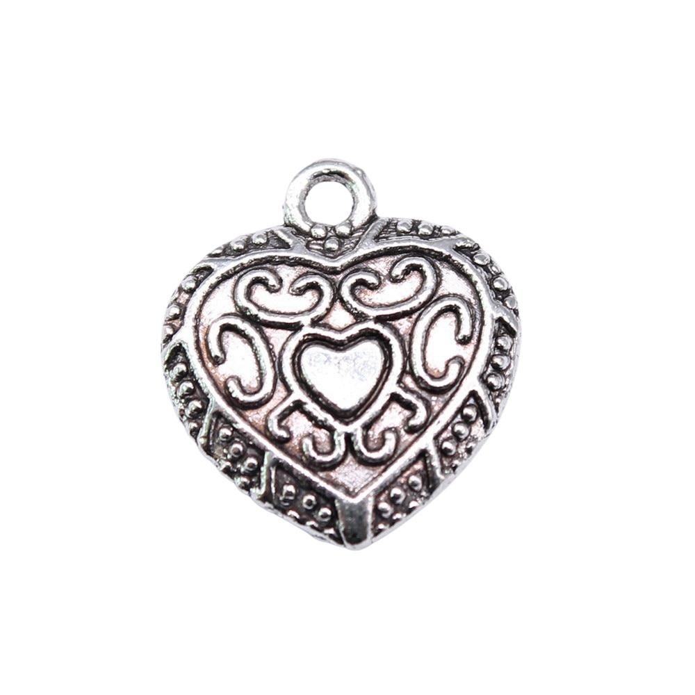 

10шт Сердце Шармы Шармы Античное серебро Цвет Цинковый сплав 16X14mm