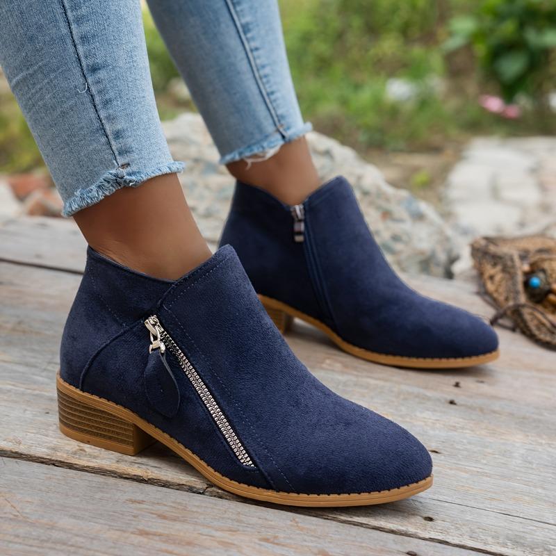 Eleganta slip-on ankelstövlar för damer, spetsig tå, vinterstövlar med dragkedja, dämpad TPR-sula
