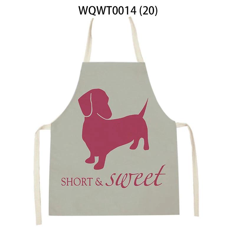 Animal Cartoon Dogs Printed Kitchen Aprons for Women Men Household Cleaning Pinafore Baking Accessories Linen Cooking Aprons