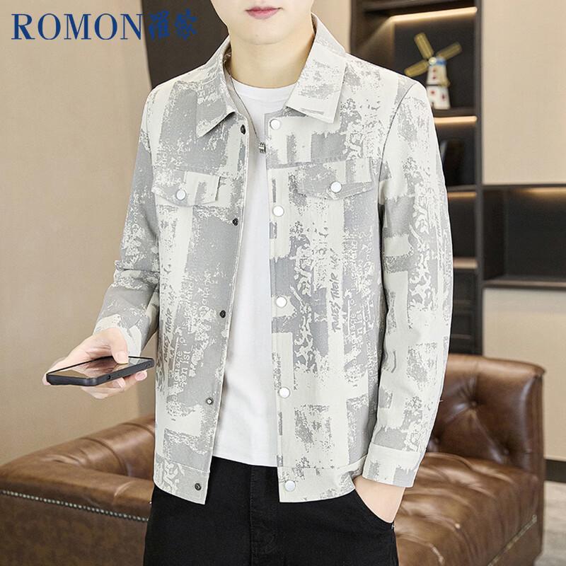 ROMON Men s Embroidered Lapel Casual Jacket L