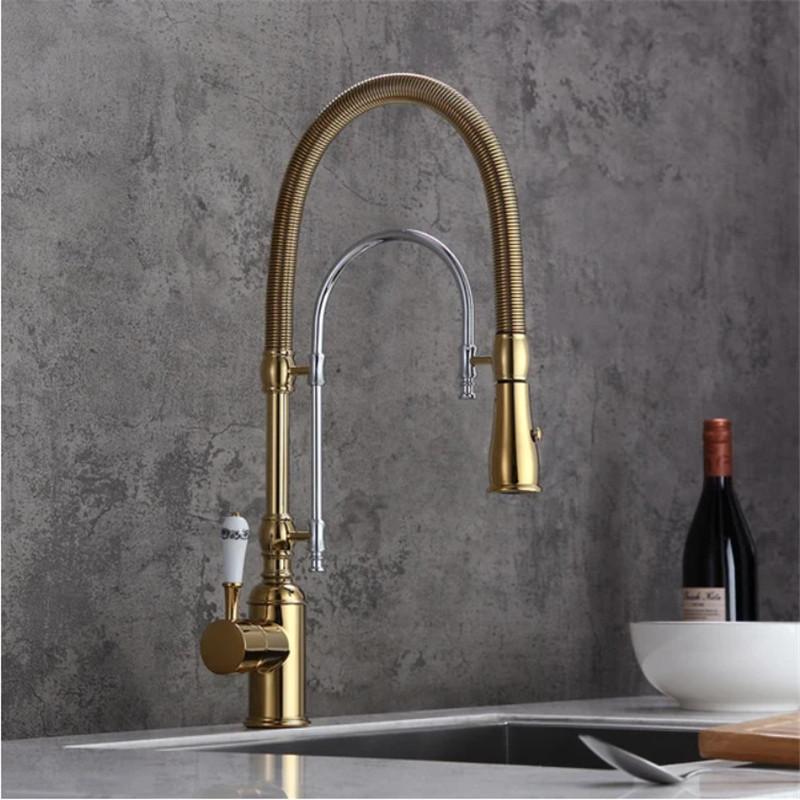 Brushed Gold Pull Out Kitchen Faucet Gold Kitchen Sink Mixer Tap Total Brass Kitchen Faucet Vanity Water Tap Faucet Sink Faucet