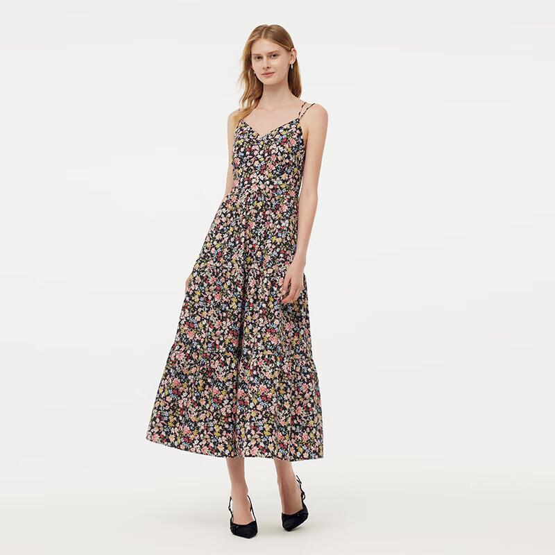 GOELIA Summer Floral Print Spaghetti Strap Midi Dress