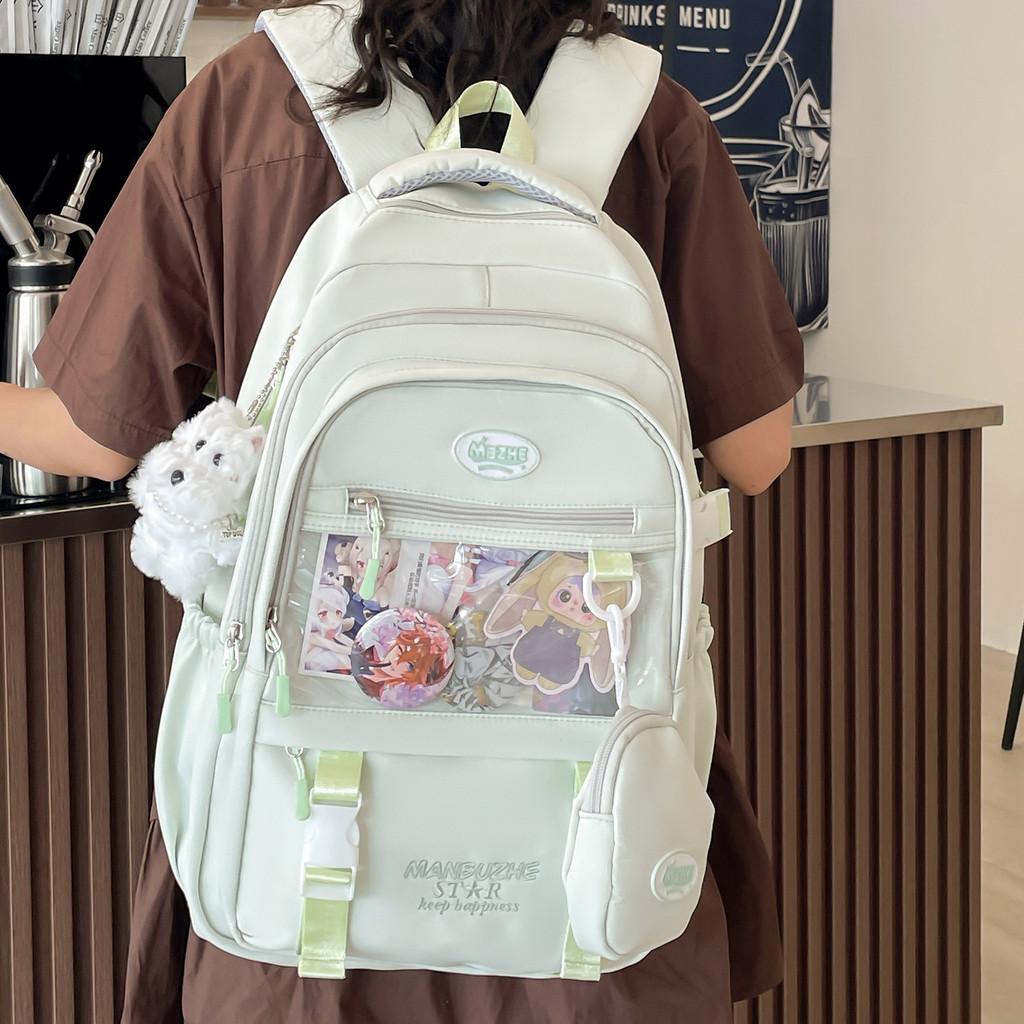 Color Solid Simple Letter Embroidery Student Backpack With Pendant And Badge