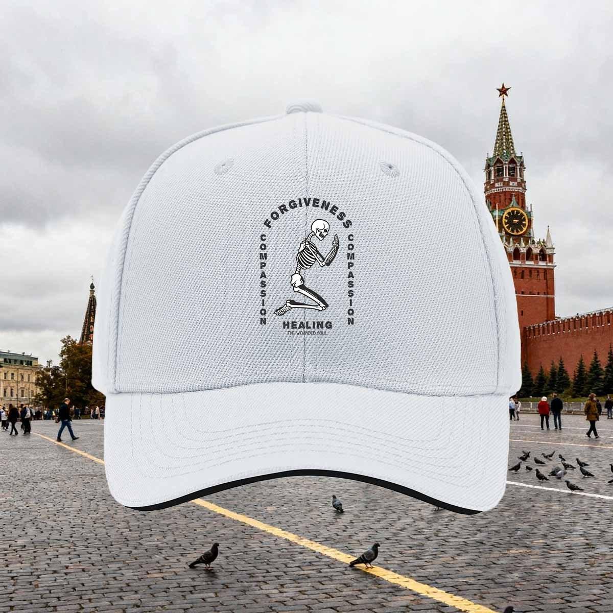 

Kneeling Skeleton Forgiveness Compassion Baseball Cap Unisex Polyester Casual Adjustable Spiritual Hat One Size