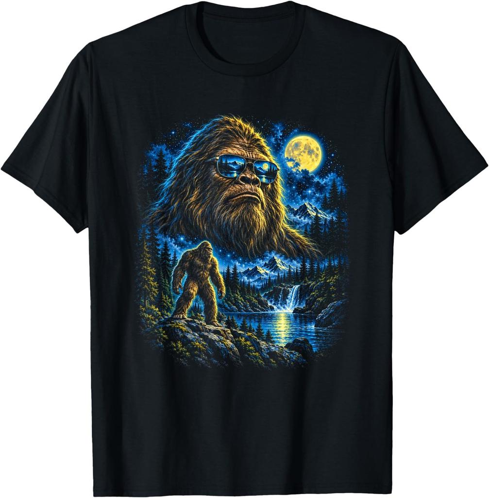 Bigfoot Moonlit Mountain Wilderness Fantasy Art T-Shirt