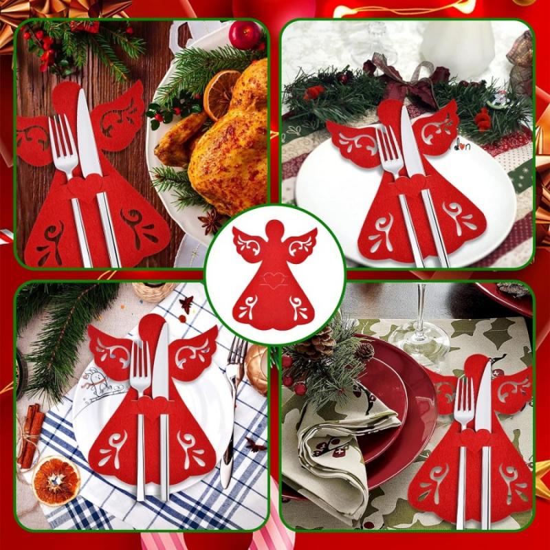 2/4pcsChristmas Angel Tableware Bag Christmas Tree Hanging Decoration Red Felt Placemat Party Dining Table Kitchen Decoration Co