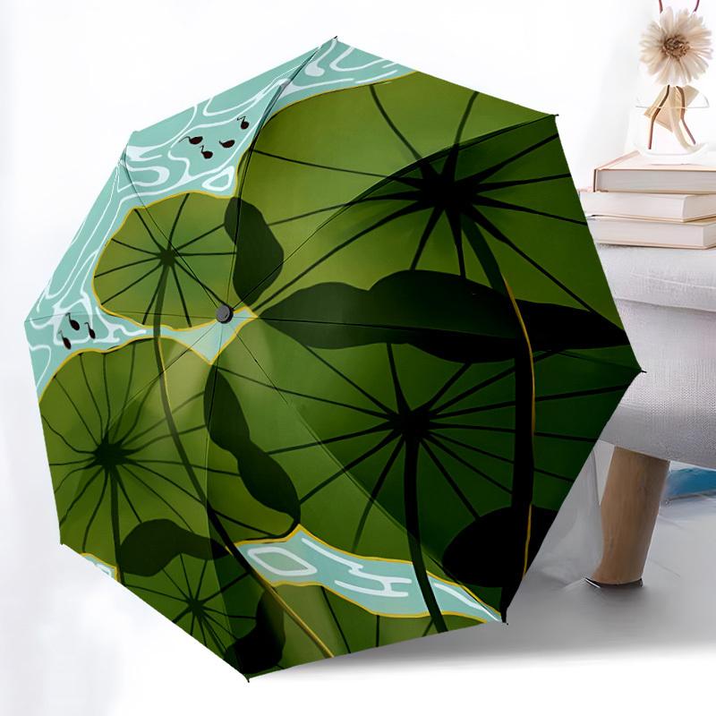 1pc Lotus Leaves Pond Automatic Open/Close Umbrella with Windproof, Functional Design, 8-Rib Sturdy Canopy
