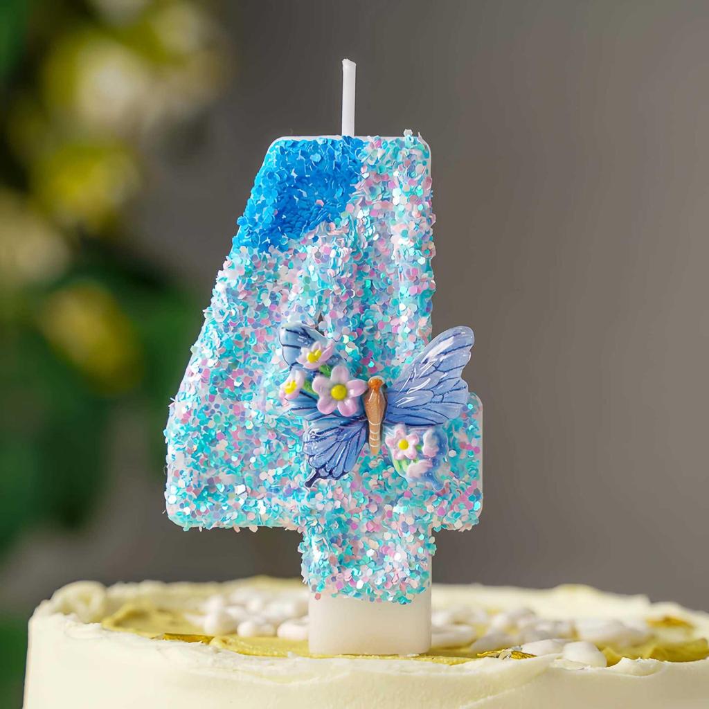 Blue Butterfly Love Flowers DIY Number Birthday Candles 0-9 - Cake Decoration