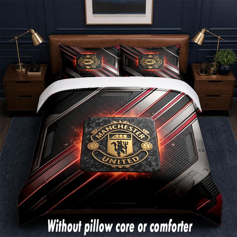 Manchester United Diseño Juego de Cama Ropa de Cama 1 Funda Nórdica + 2 Fundas de Almohada Suave Transpirable Ropa de Cama para el Hogar