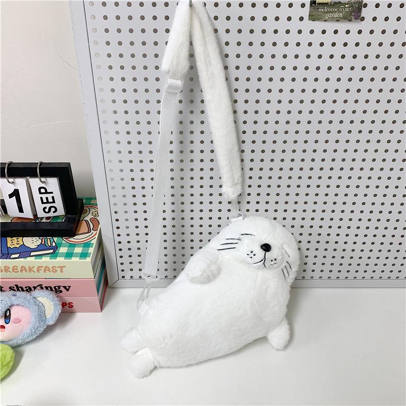 Adorable Seal Plush Handbag Portable Autumn Winter New Cute Seal Fur Bag Ladies Handbag Soft Women Girls Pouch Bag